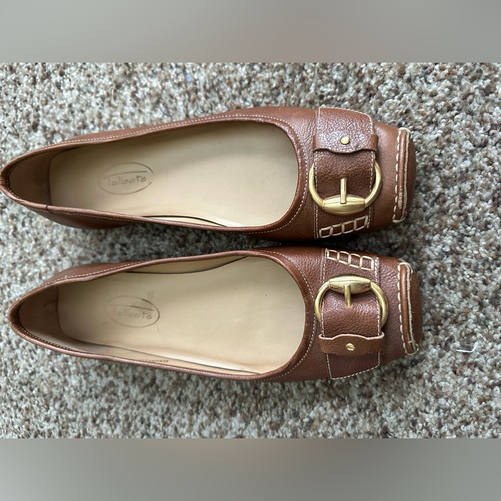 Talbots Brown Leather Buckle Ballet Loafers Sz 6.5